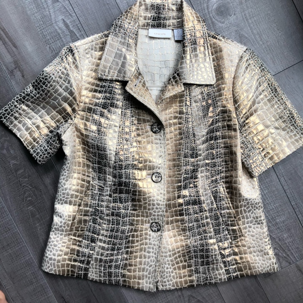 Chico’s Metallic Gold Snakeskin Print Jacket 0